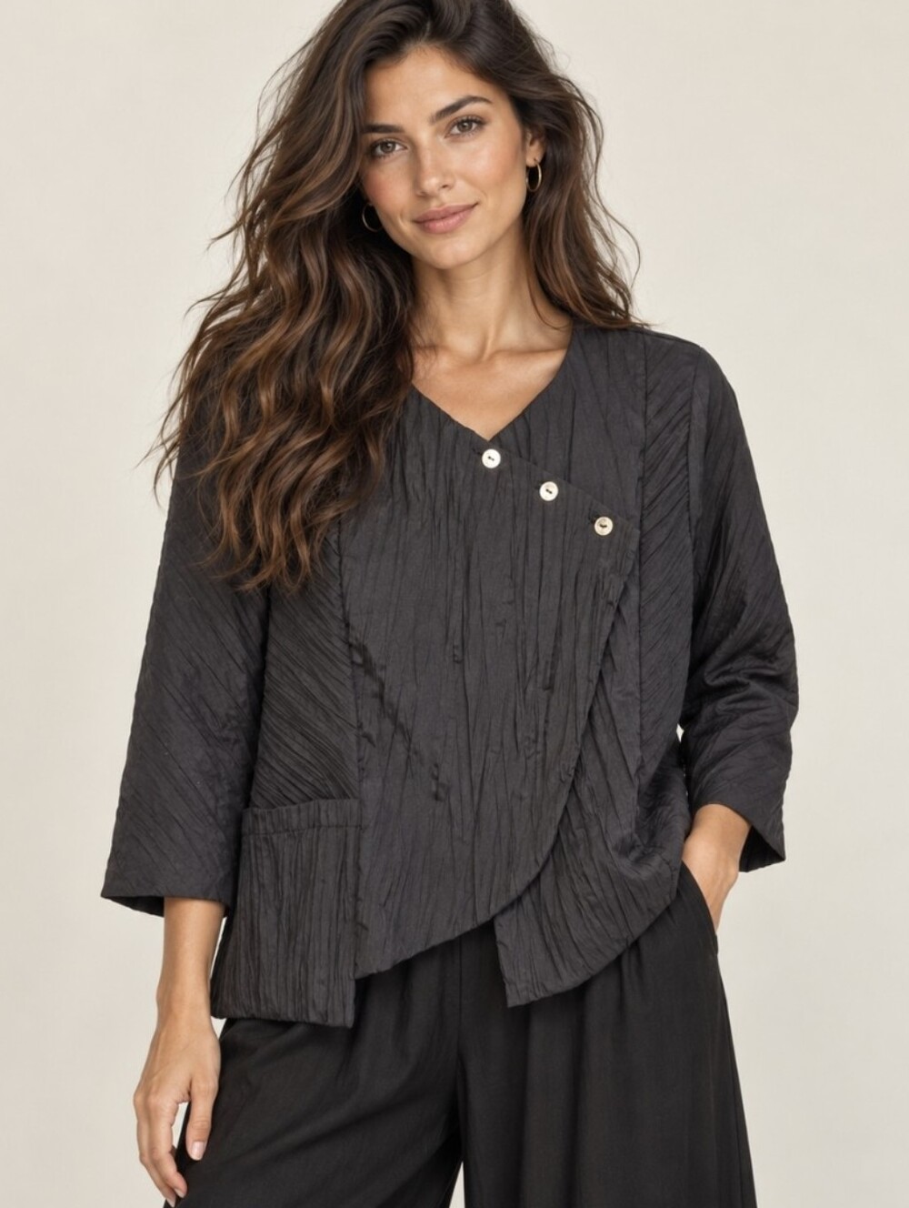 Porto San Francisco Asymmetric Jacket Black Crinkle Texture Lightweight Sz M (2)